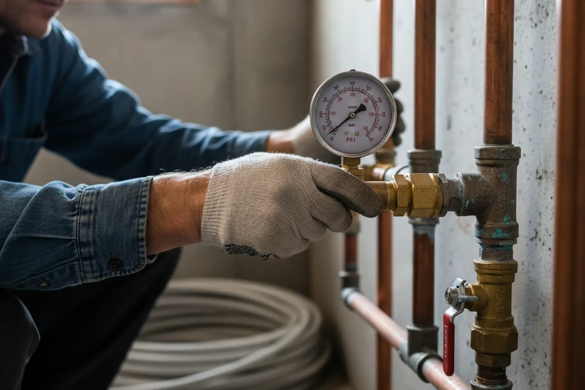 Pressure testing a repaired line during Water Line Repair in Hoffmeister
